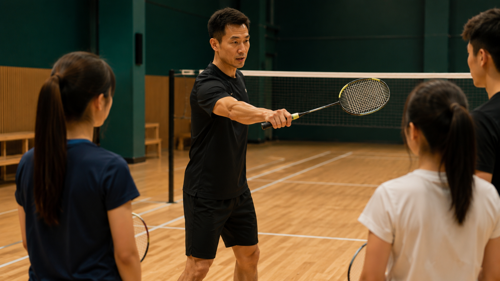 Badminton coaching session